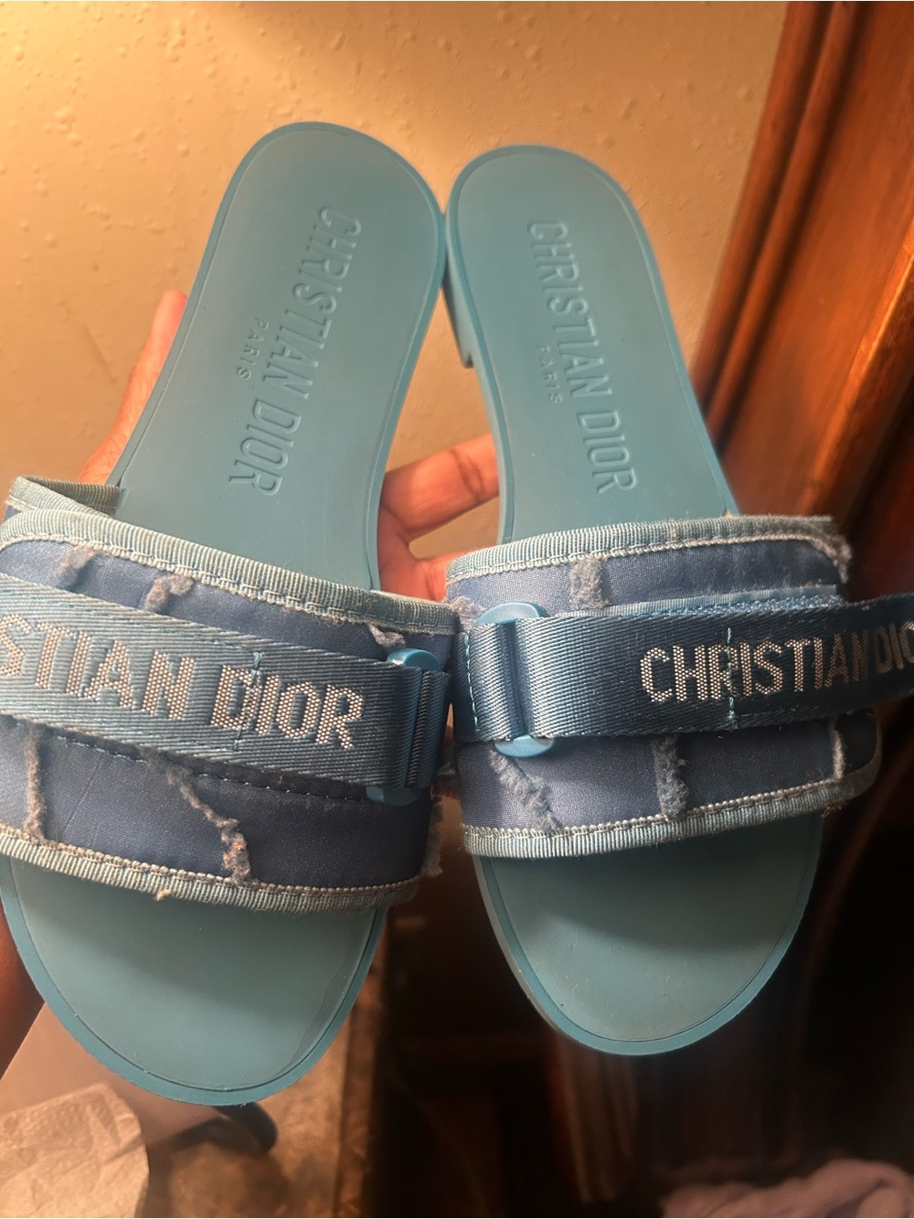 Women Light Blue Logo Slide Sandals